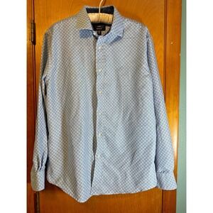 Calabrum Mens White Blue Print Modern Performance Dress Shirt M 15-15.5